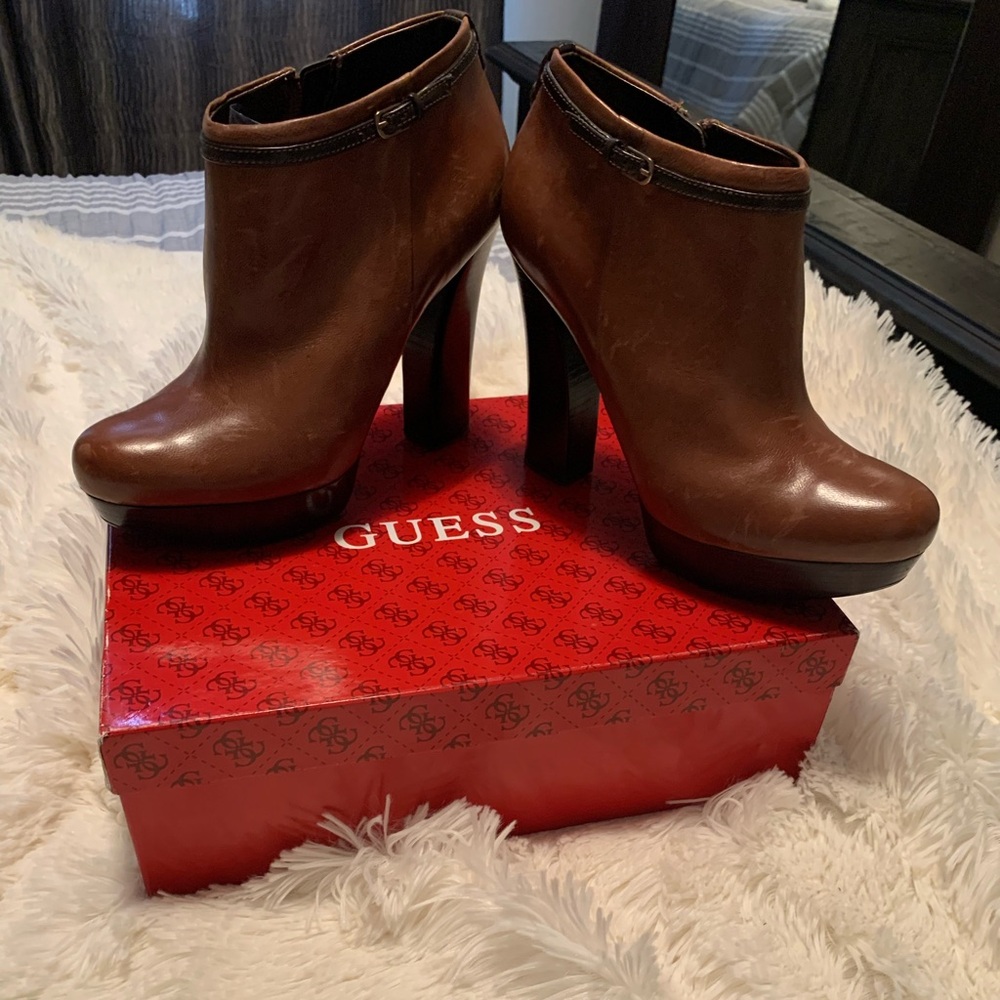 Guess Brown Heeled Boots with Chunky Heel
